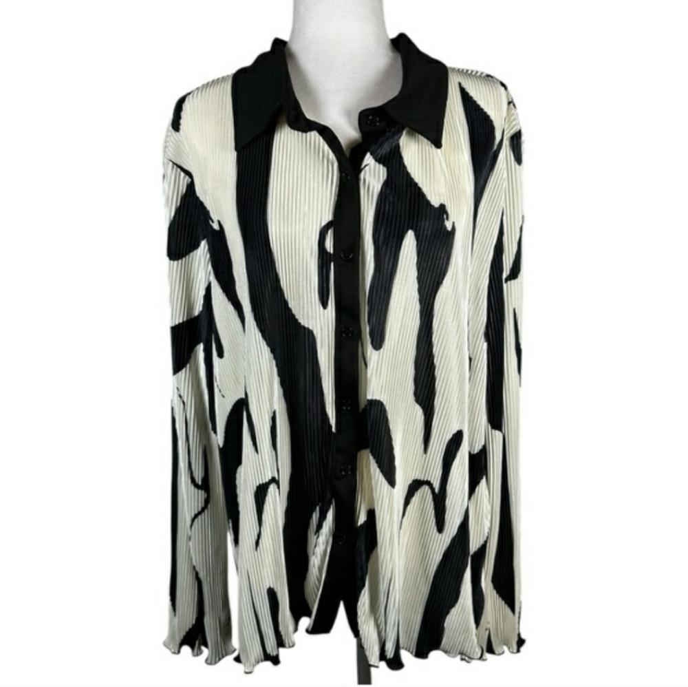 Fashion Nova 3X Zahara Button Down Abstract Shirt Top, Long Sleeve Collar NWT - Picture 2 of 9